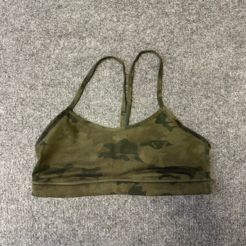 Lululemon Sports Bra Womens Size 6 Green Camo Flow Y Racerback Light Support
